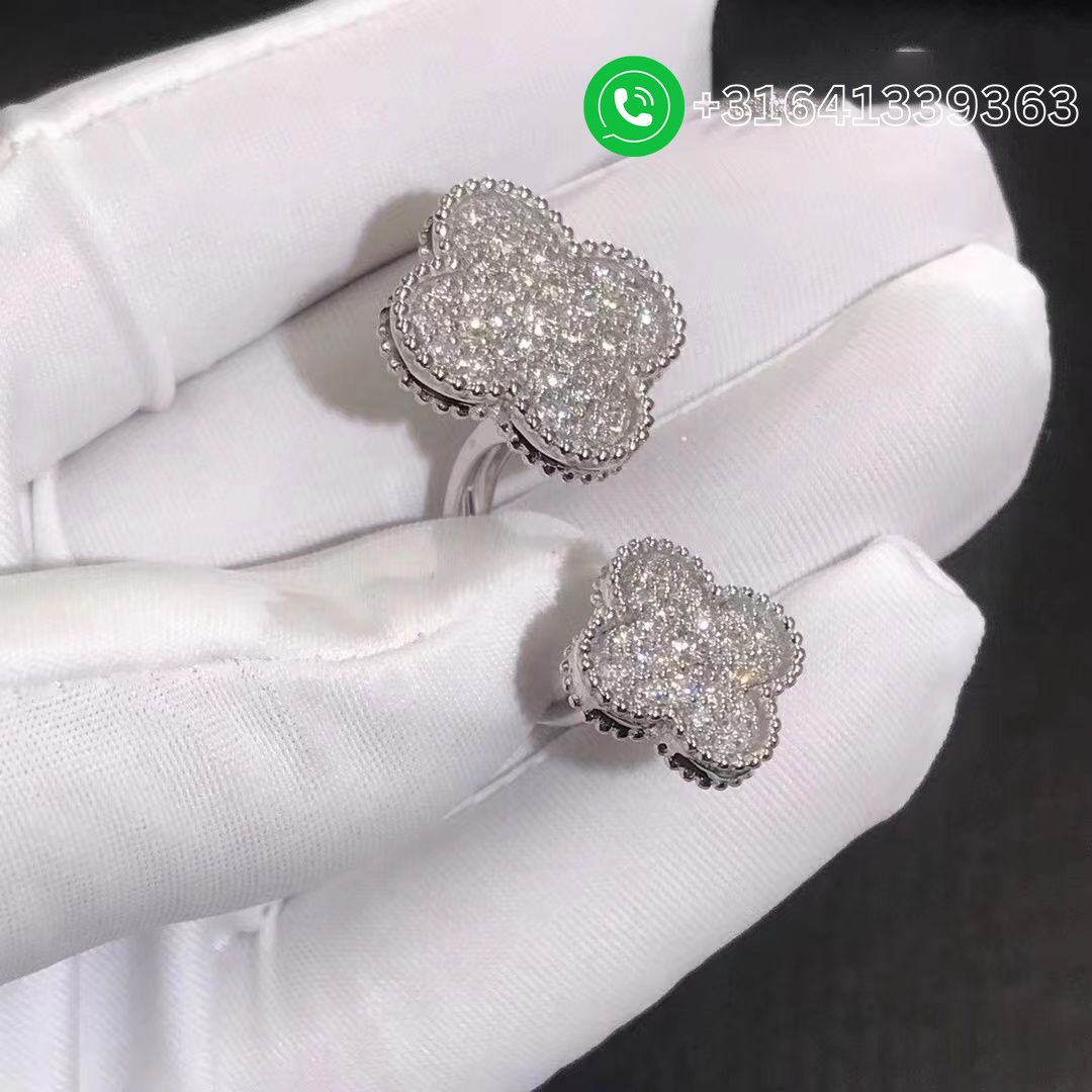 Van Cleef & Arpels 18K White Gold Full Pave Diamond Magic Alhambra Between the Finger Ring VCARN9WT00 - Image 4