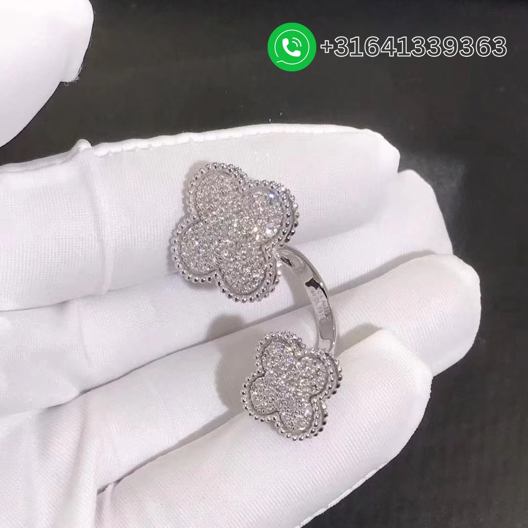 Van Cleef & Arpels 18K White Gold Full Pave Diamond Magic Alhambra Between the Finger Ring VCARN9WT00 - Image 5