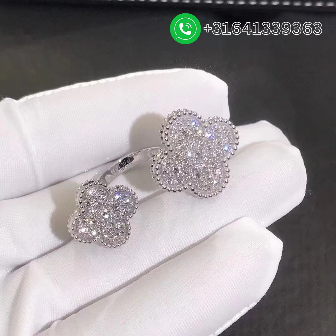 Van Cleef & Arpels 18K White Gold Full Pave Diamond Magic Alhambra Between the Finger Ring VCARN9WT00 - Image 6