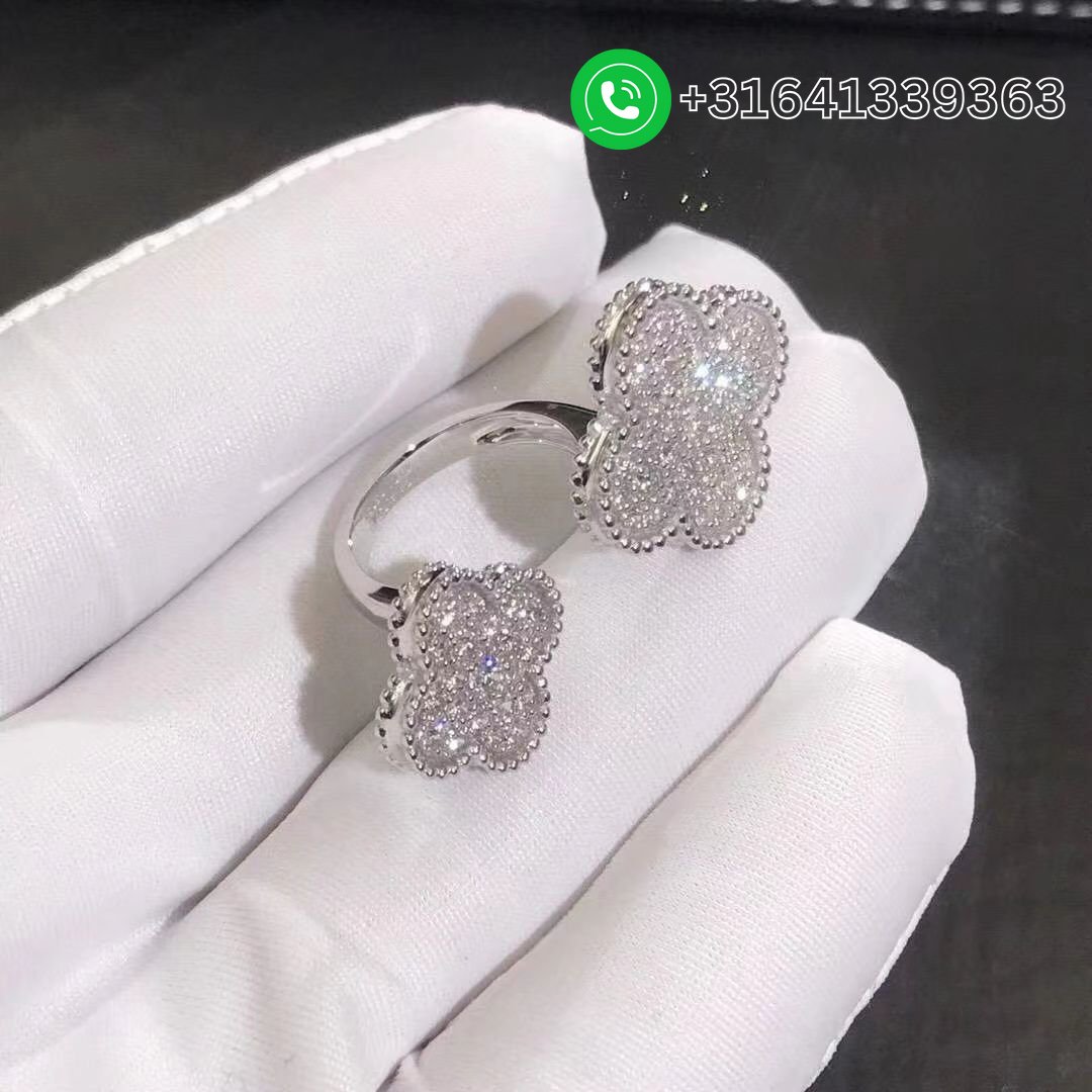 Van Cleef & Arpels 18K White Gold Full Pave Diamond Magic Alhambra Between the Finger Ring VCARN9WT00 - Image 7