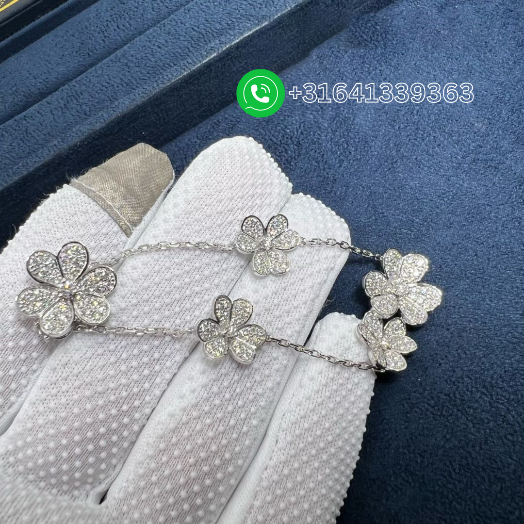 Van Cleef & Arpels 18K White Gold Pave Diamond Frivole 5 Flowers Bracelet VCARP6L700 - Image 4