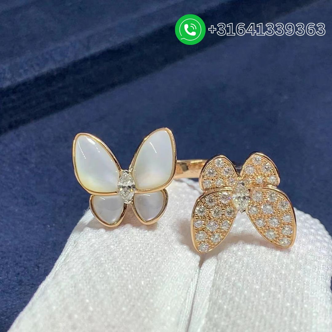 Van-Cleef-Arpels-18k-Rose-Gold-Diamond-and-Mother-of-pearl-Two-Butterfly-Between-the-Finger-Ring-VCARO7AL00