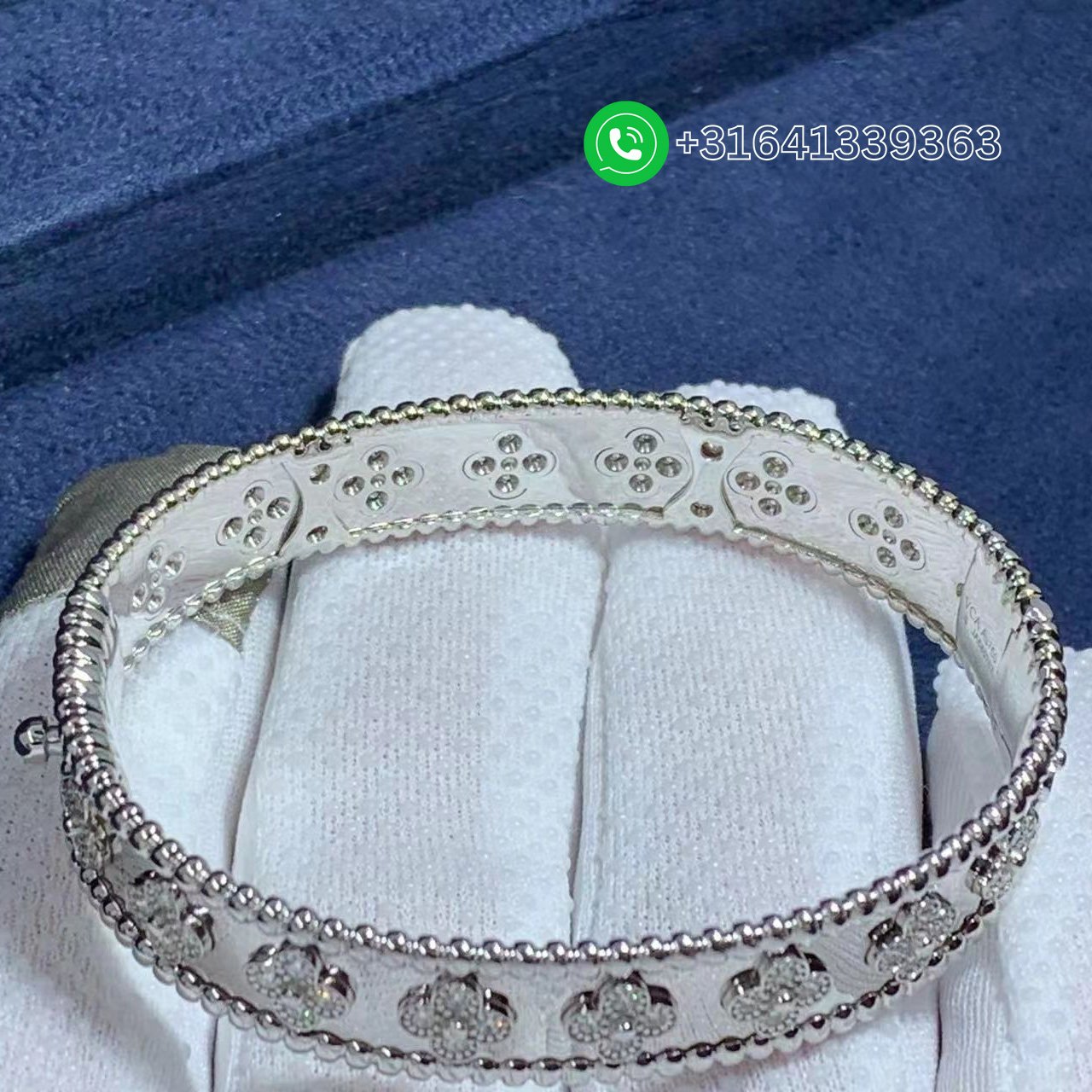 Van-Cleef-Arpels-18k-White-Gold-Diamond-Perlee-Clovers-Bracelet-VCARN5B100-1