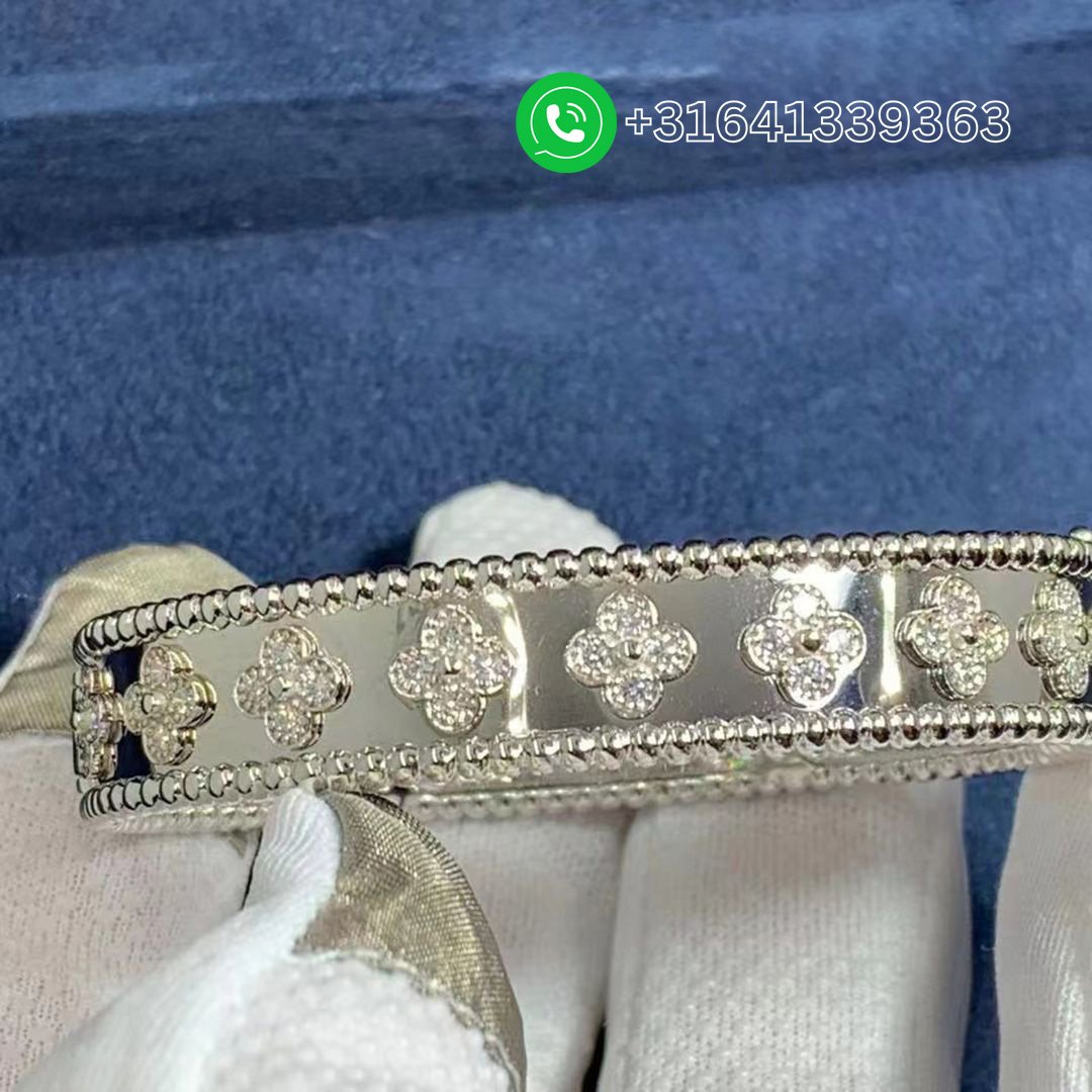 Van Cleef & Arpels 18k White Gold Diamond Perlée Clovers Bracelet VCARN5B100 - Image 2