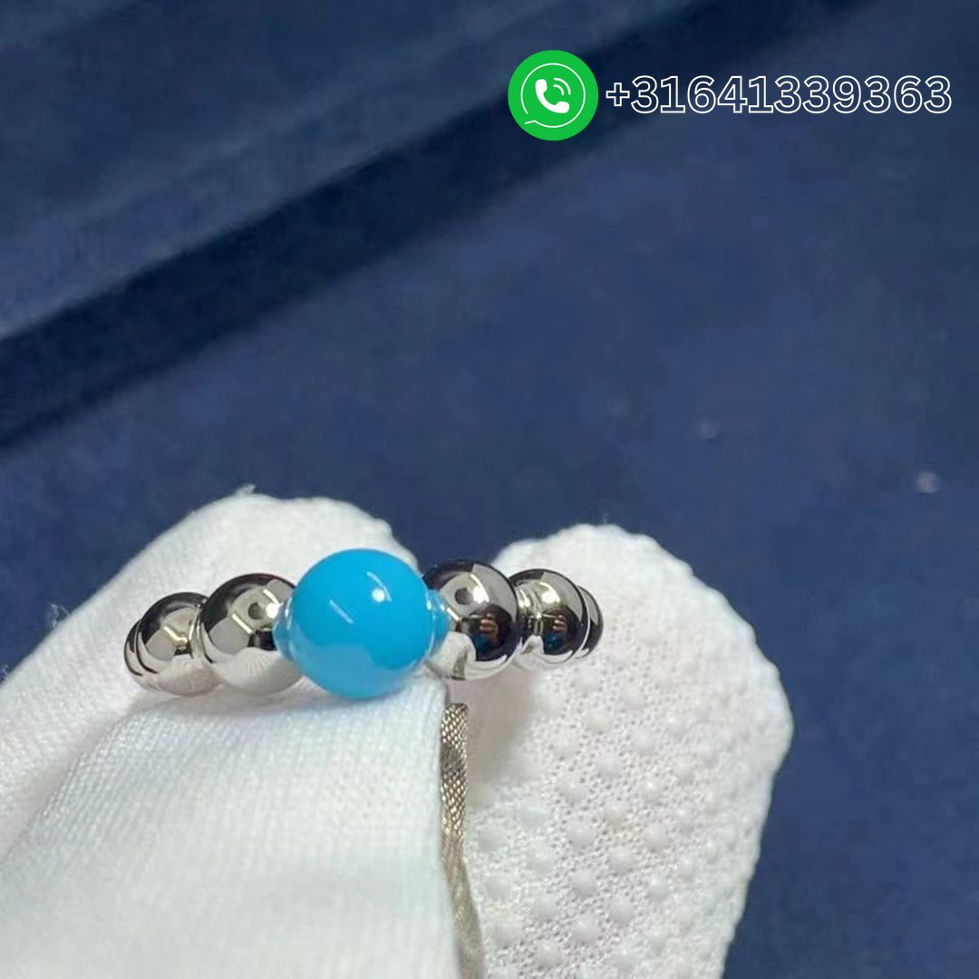 Van Cleef & Arpels 18k White Gold Perlée Couleurs Variation Turquoise Ring VCARO63G00 - Image 2