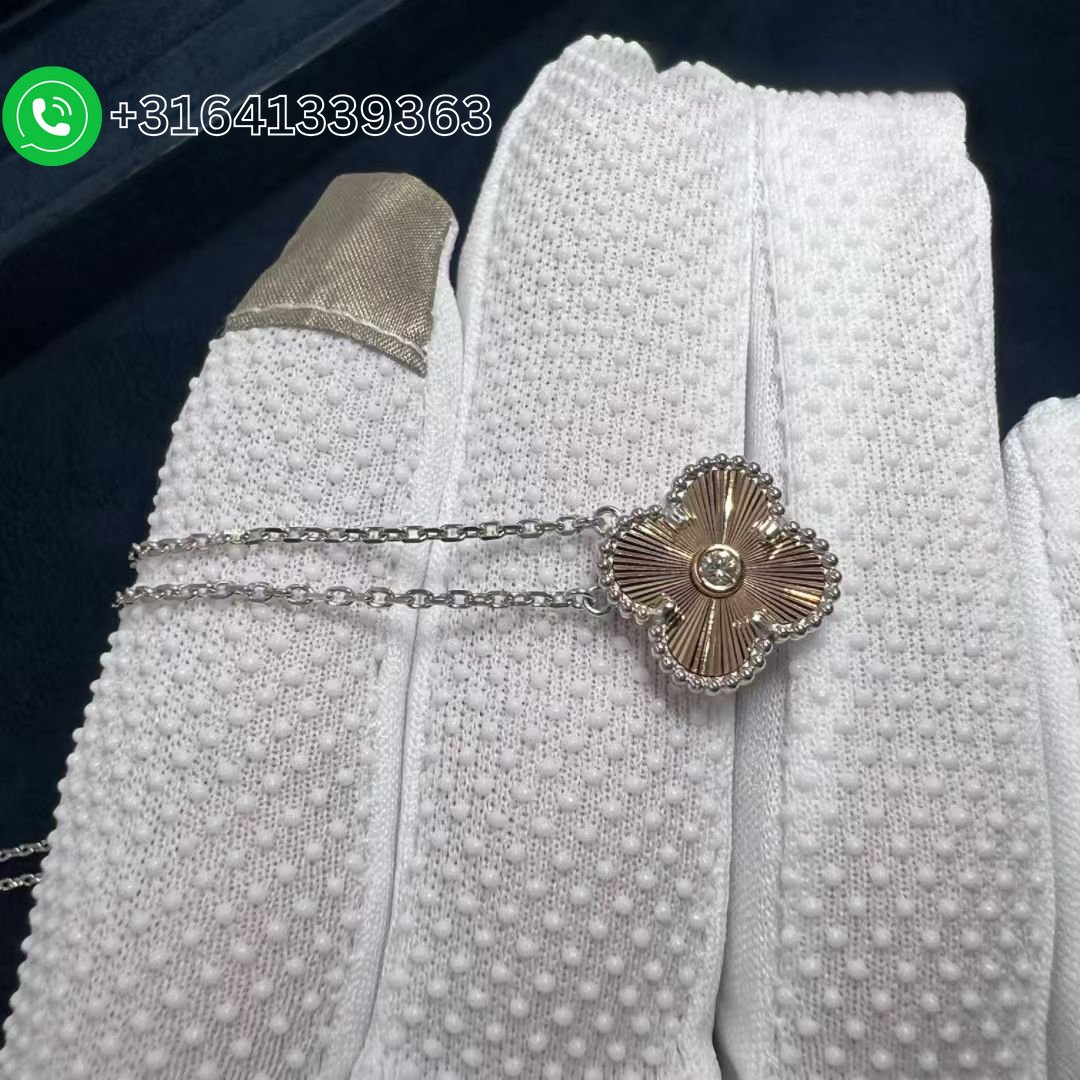 Van Cleef & Arpels 2024 Two-Tone Guilloche Vintage Alhambra Diamond Holiday Pendant Necklace - Image 2