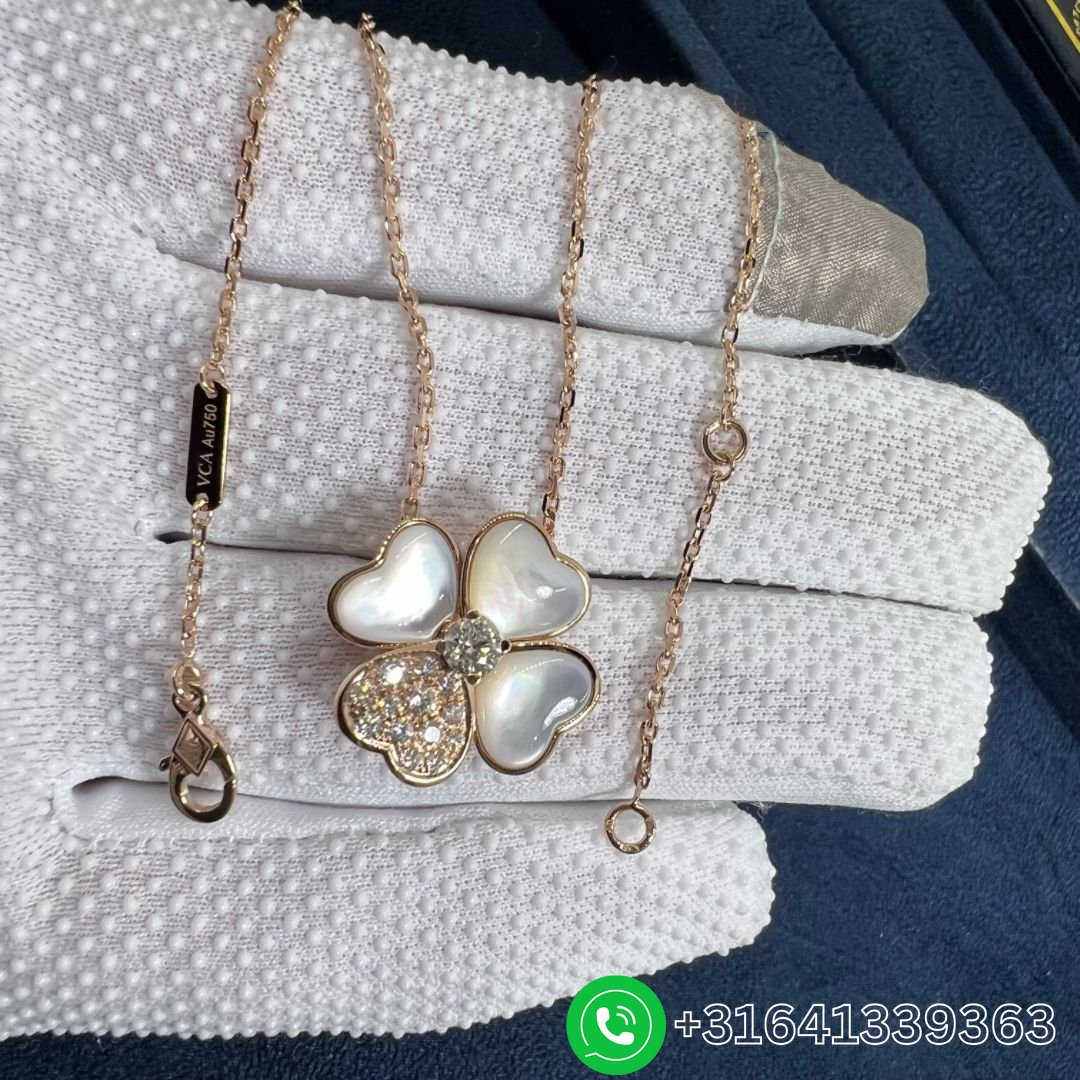 Van Cleef & Arpels Cosmos 18K Rose Gold Diamond Mother of Pearl Medium Model Clip Pendant Necklace VCARO5BV00 - Image 2