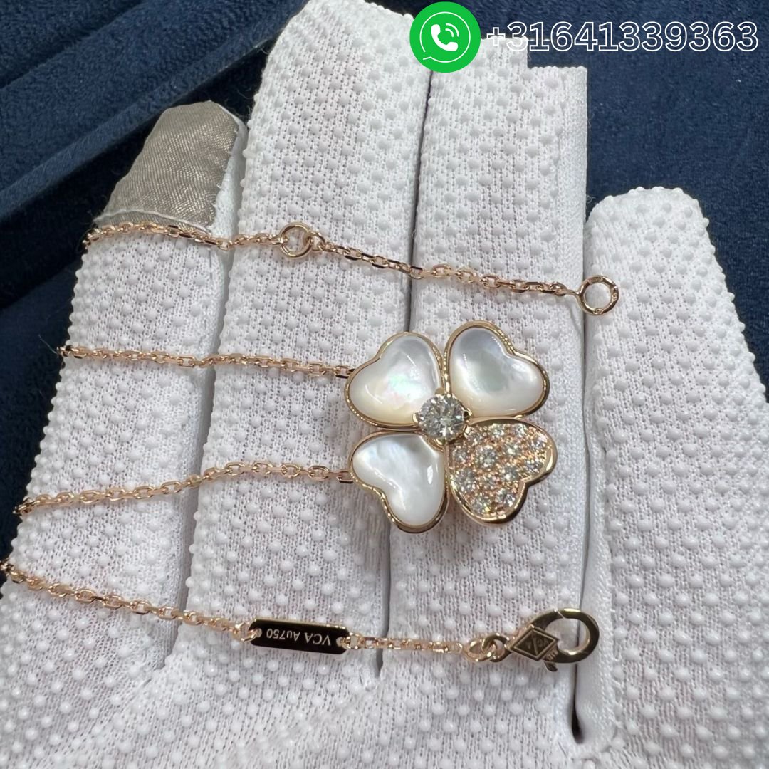 Van Cleef & Arpels Cosmos 18K Rose Gold Diamond Mother of Pearl Medium Model Clip Pendant Necklace VCARO5BV00 - Image 3