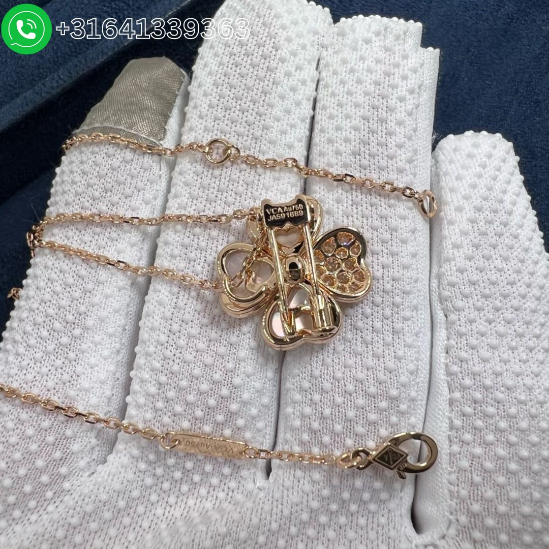 Van Cleef & Arpels Cosmos 18K Rose Gold Diamond Mother of Pearl Medium Model Clip Pendant Necklace VCARO5BV00 - Image 4