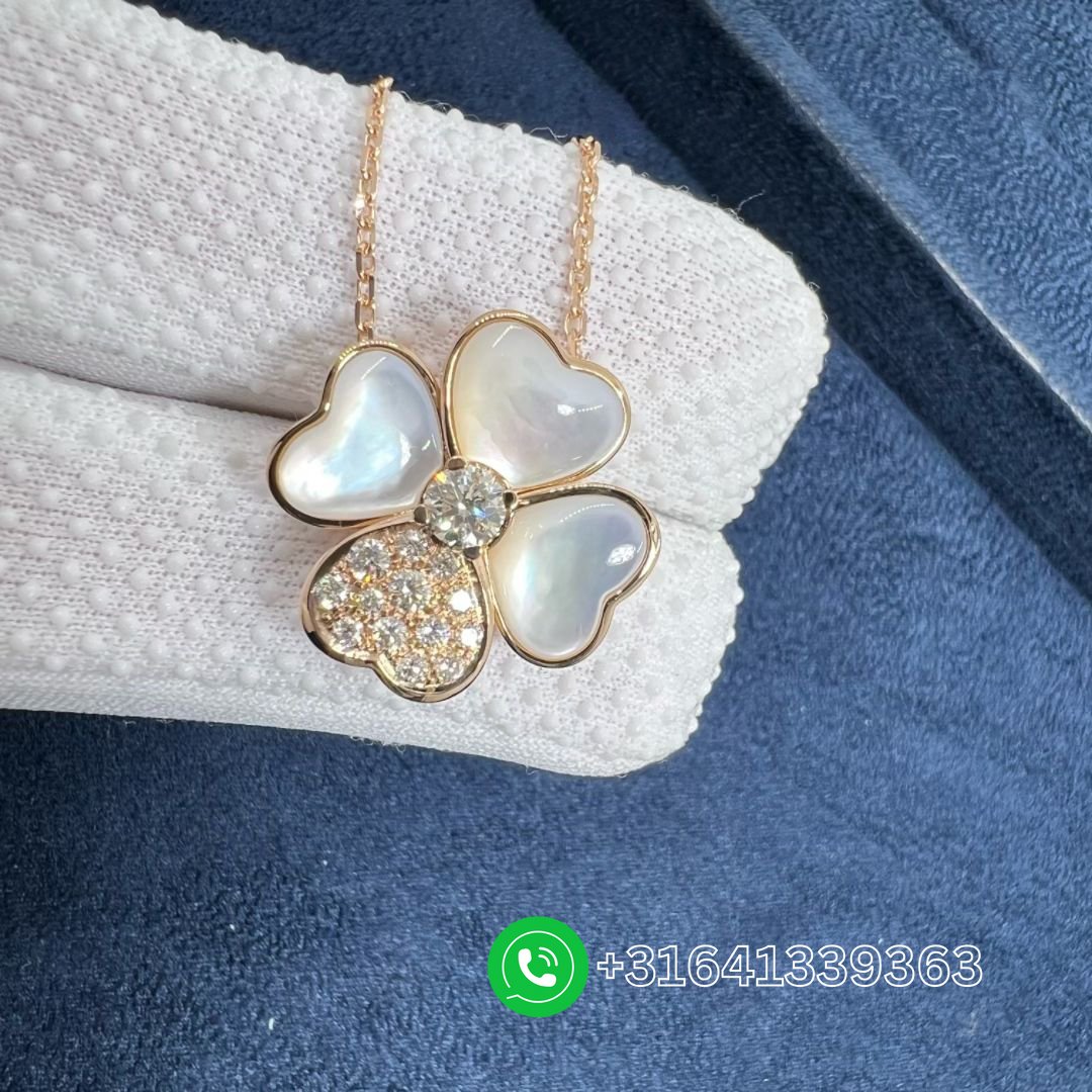Van Cleef & Arpels Cosmos 18K Rose Gold Diamond Mother of Pearl Medium Model Clip Pendant Necklace VCARO5BV00 - Image 6