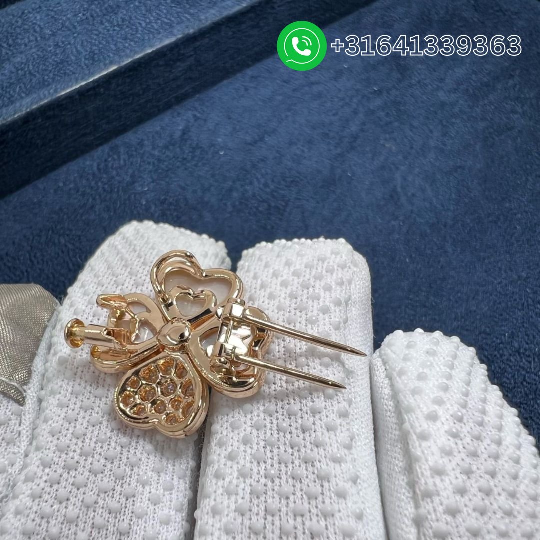 Van Cleef & Arpels Cosmos 18K Rose Gold Diamond Mother of Pearl Medium Model Clip Pendant Necklace VCARO5BV00 - Image 8