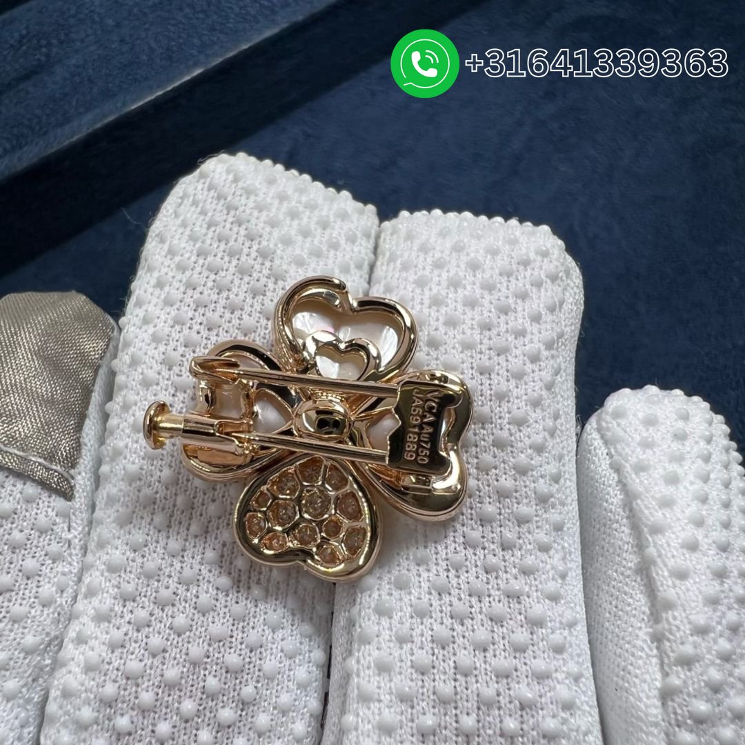 Van Cleef & Arpels Cosmos 18K Rose Gold Diamond Mother of Pearl Medium Model Clip Pendant Necklace VCARO5BV00 - Image 9