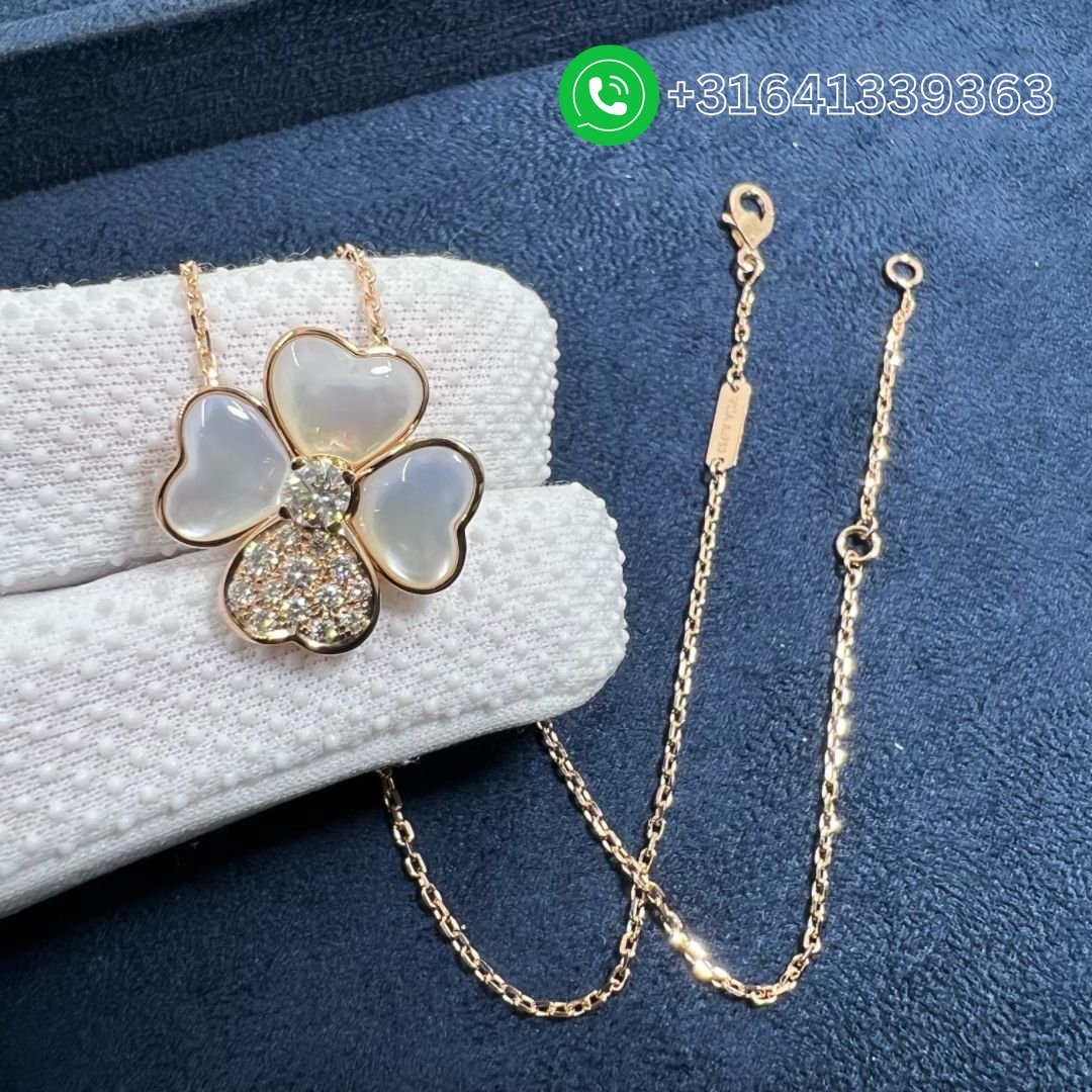 Van Cleef & Arpels Cosmos 18K Rose Gold Diamond Mother of Pearl Medium Model Clip Pendant Necklace VCARO5BV00 - Image 10