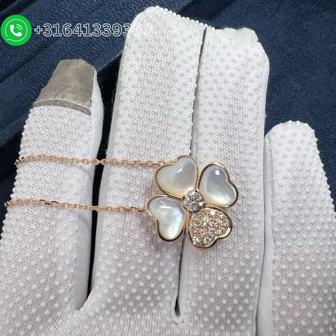Van-Cleef-Arpels-Cosmos-18K-Rose-Gold-Diamond-Mother-of-Pearl-Medium-Model-Clip-Pendant-Necklace-VCARO5BV00