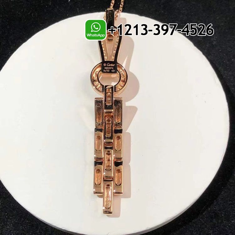 Cartier 18K Rose Gold Pave Diamond Agrafe Drop Pendant Necklace N7424320 - Image 3